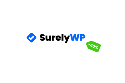 SurelyWP logo with a 40% discount badge.
