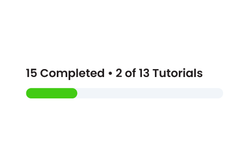 Progress tracker indicating 15 of 13 tutorials completed.