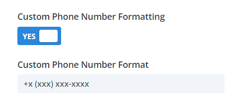 Screenshot of custom phone number formatting interface toggle.